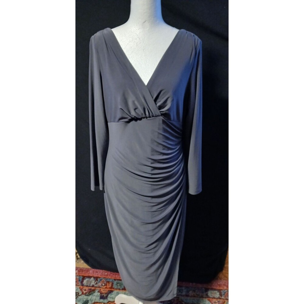 Lauren Ralph Lauren Ruched Faux Wrap Midi Grey Dress 6
